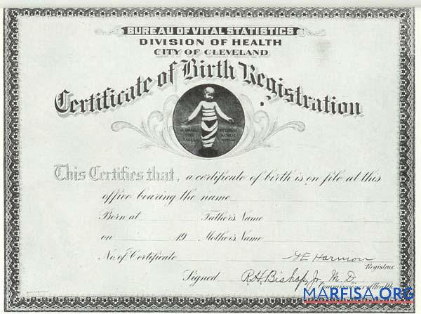 Printable Ohio Division of Health birth certificate example